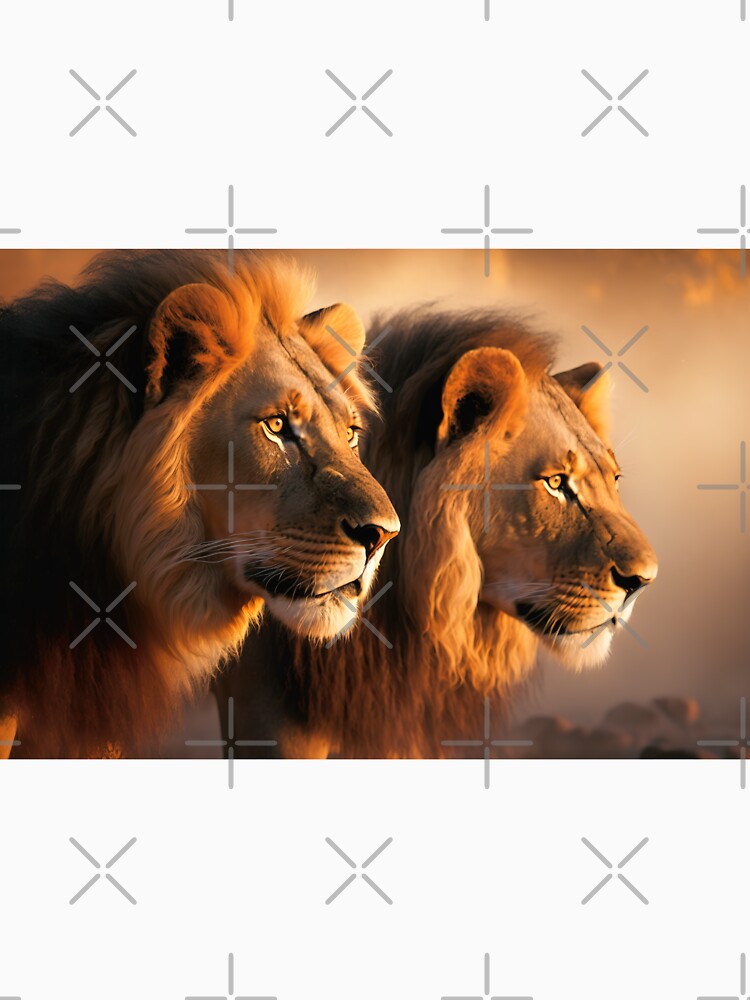 Two lion brothers on African savannah by RK - Shop