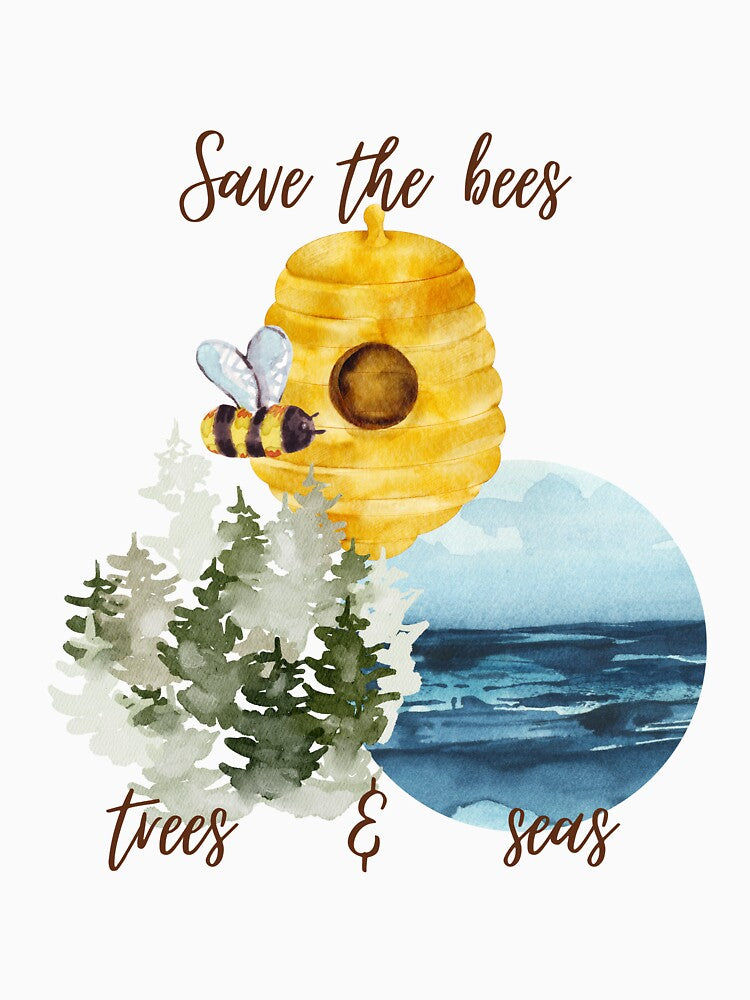 Save The Bees, Trees & Seas Honeycomb Hive Design by LifeAndWonder