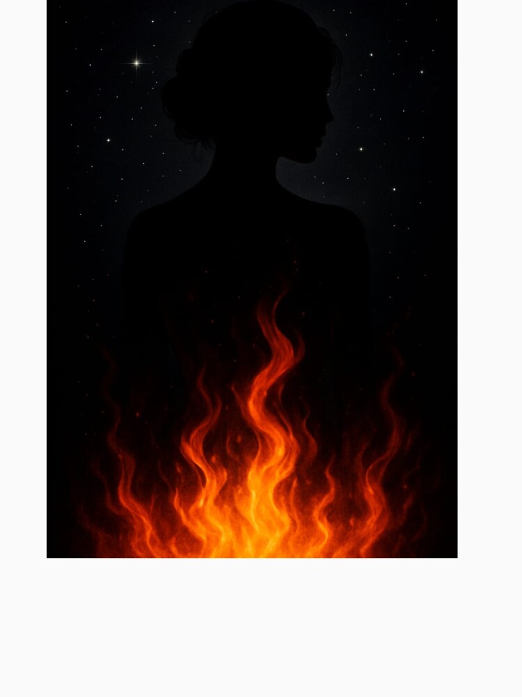 Fiery Soul Silhouette T-Shirt | Abstract Flame Goddess Art | Cosmic Night Aesthetic Shirt | Mystic Feminine Energy Design by KDesignCrafts