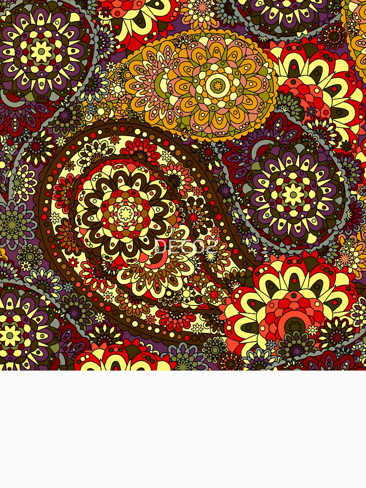 Retro 1960's Paisley Red And Yellow Hippie Pattern by DEC02