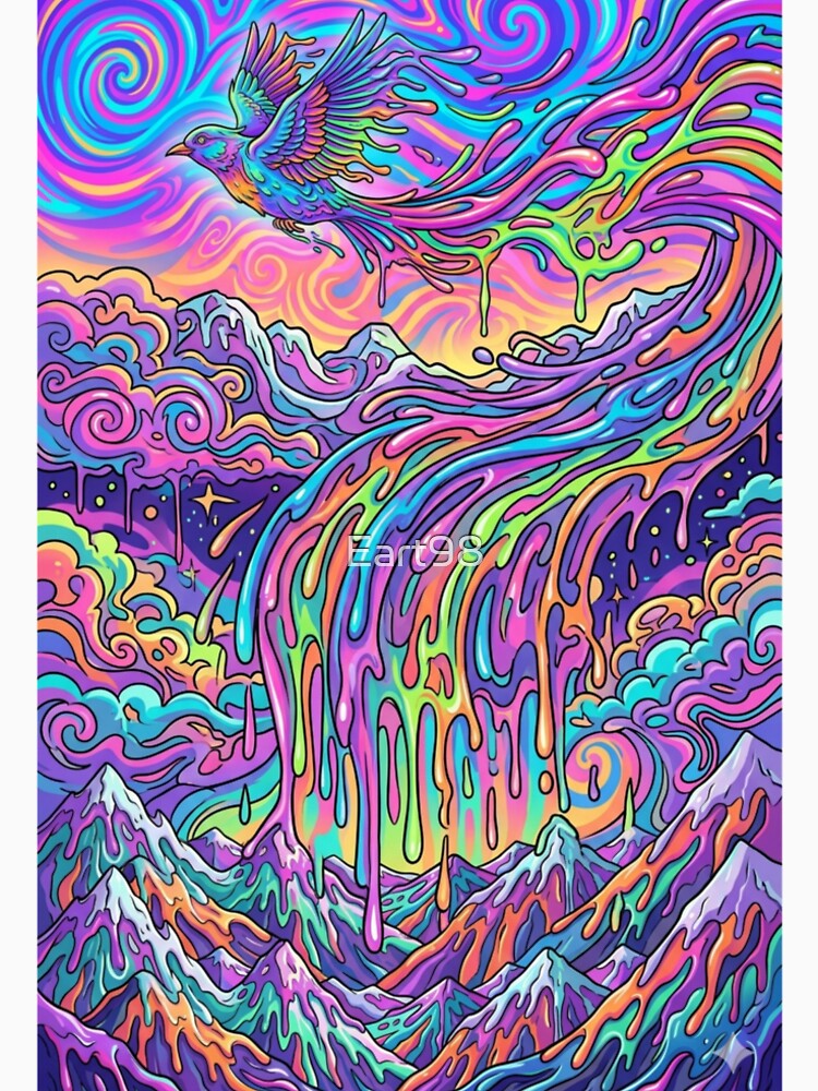 Psychedelic Bird Melting in Flight | Trippy Colorful Mountain Landscape by Eart98