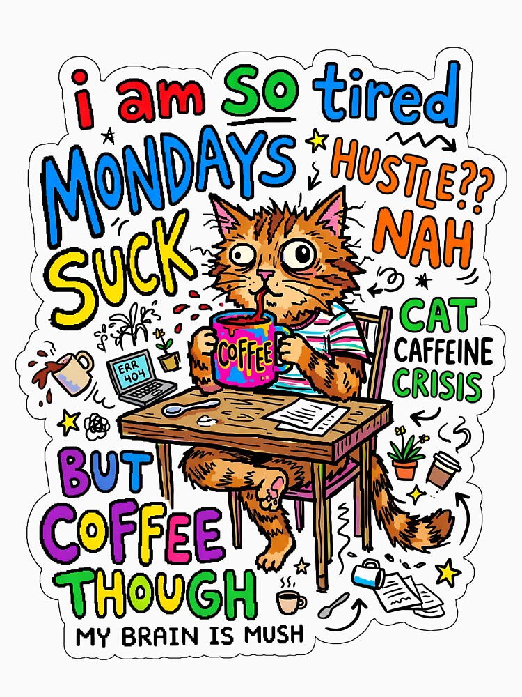 Monday Coffee Cat Chaos Gen Z Aesthetic Meme by ART ATTACK ZONE