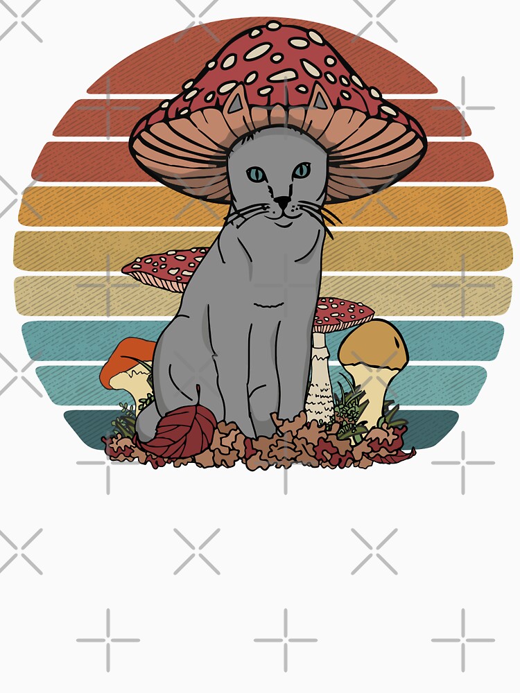 Mushroom Cat Cottagecore Aesthetic Fly Agaric Kawaii Vintage Art by alenaz