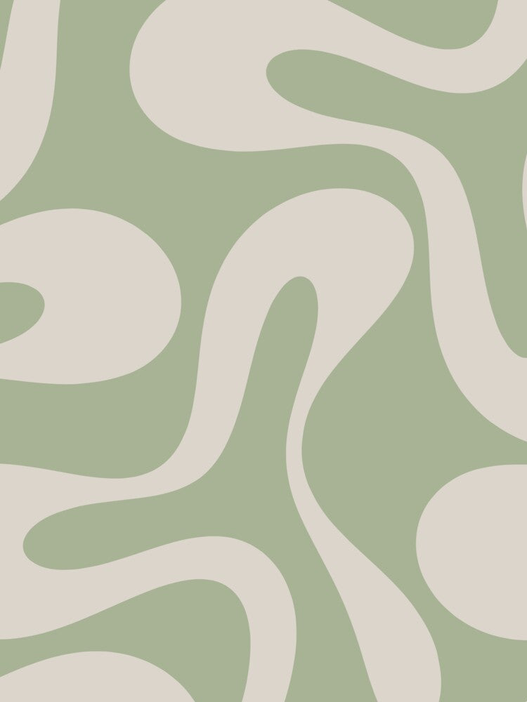 Soft Curves Retro Modern Abstract Pattern in Sage Green and Almond Beige by kierkegaard