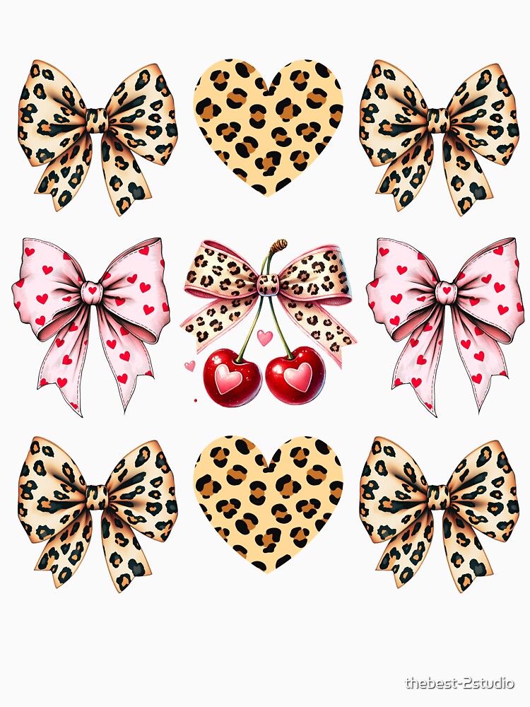Heart Cherry Leopard Coquette Valentines for Women, Girls by thebest-2studio