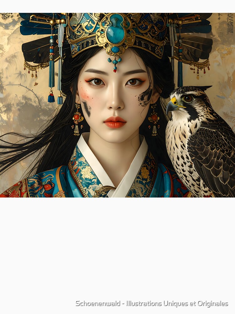 Imperial Asian Empress — Mystical Portrait with Falcon by Schoenenwald - Illustrations Uniques et Originales
