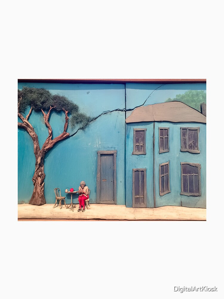Lonely Old Woman in Crumbling Blue scene by DigitalArtKiosk