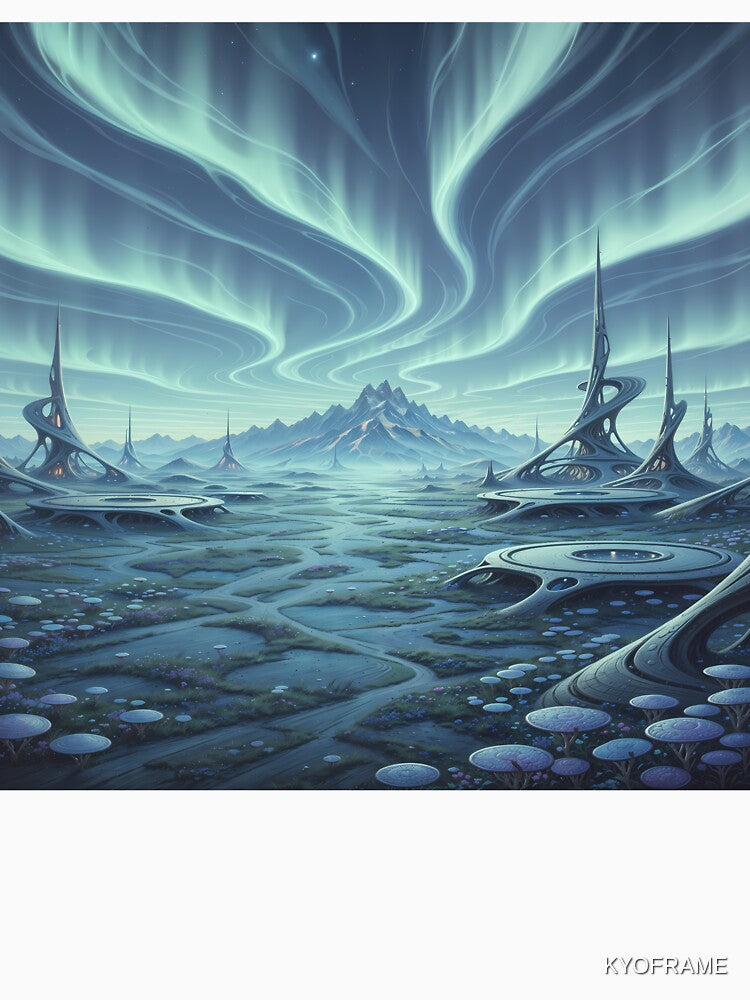 Ethereal Nexus: Organic Sci-Fi Outpost under Aurora Skies by KYOFRAME