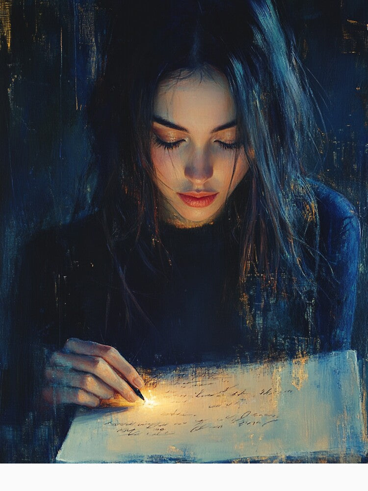 Girl Writing Light of Thoughts by AITuneSphere
