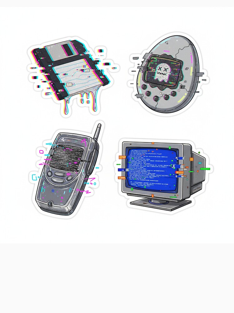 Vaporwave Glitch Art of Classic 90s Tech and Y2K Gadgets by MyEz Style