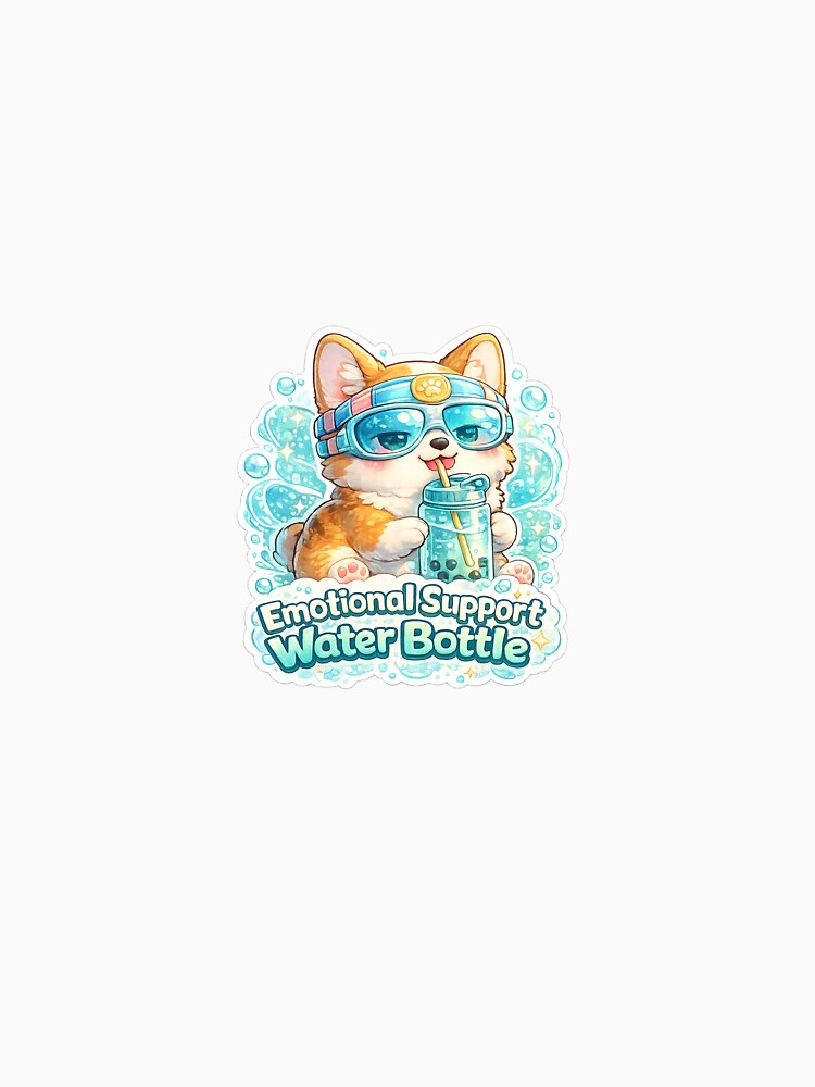 Chibi Corgi Emotional Support Sticker – “Emotional Support Water Bottle” by SparkVault