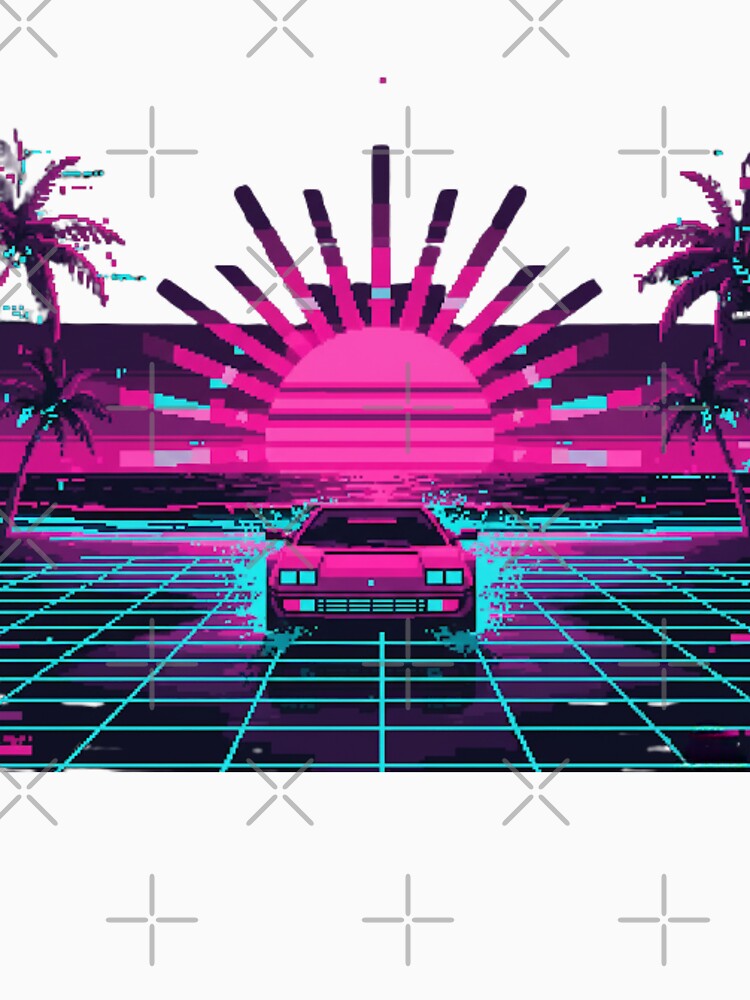 80s Sports Car on Neon Grid - Synthwave Pixel Art by BlissHalo