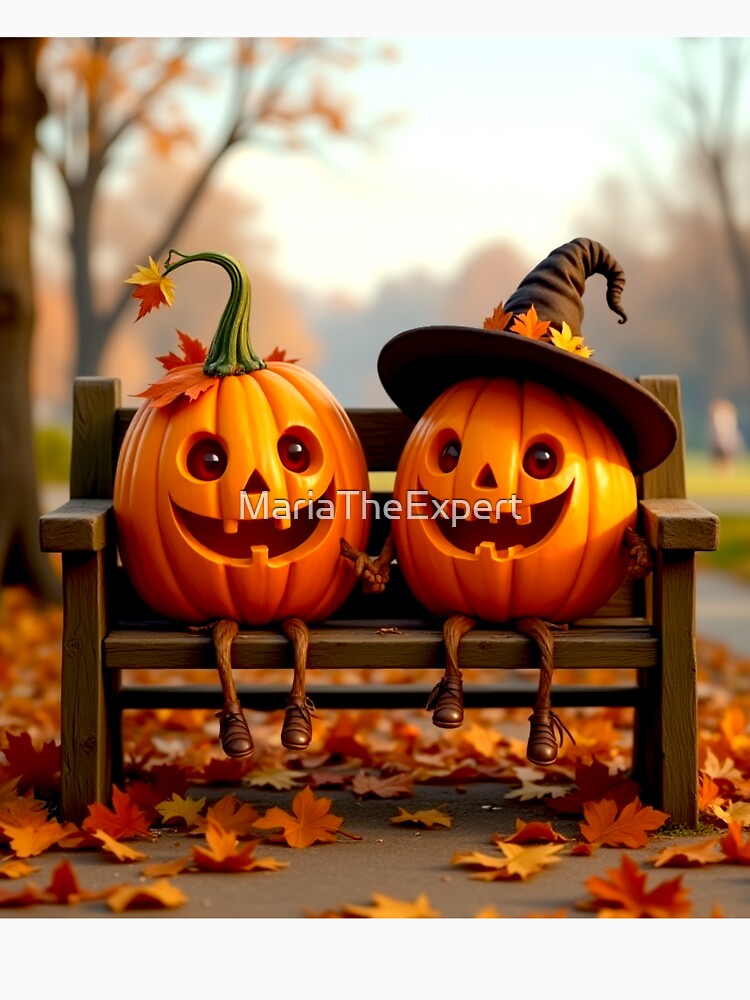 Happy Halloween Pumpkins on Bench by MariaTheExpert
