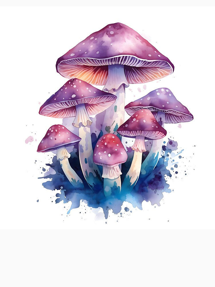 Enchanted Forest Mushrooms Watercolor Painting by RawNaturePrints