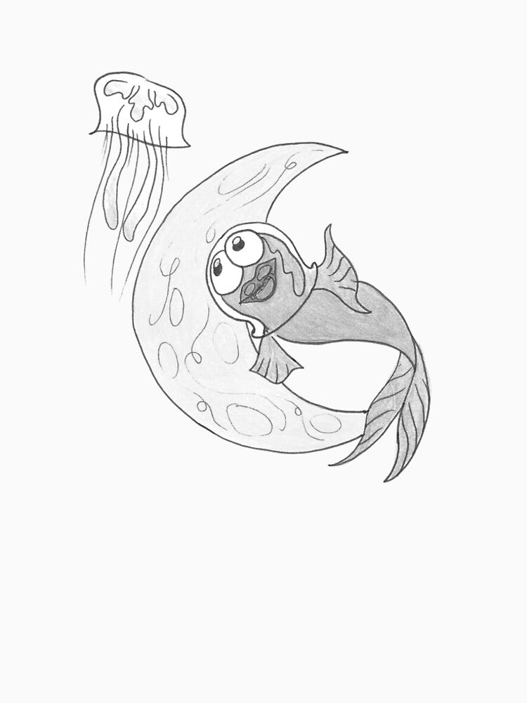 Fish Explorer On a Space Mission Pencil Drawing Grays by BOKEbyTC
