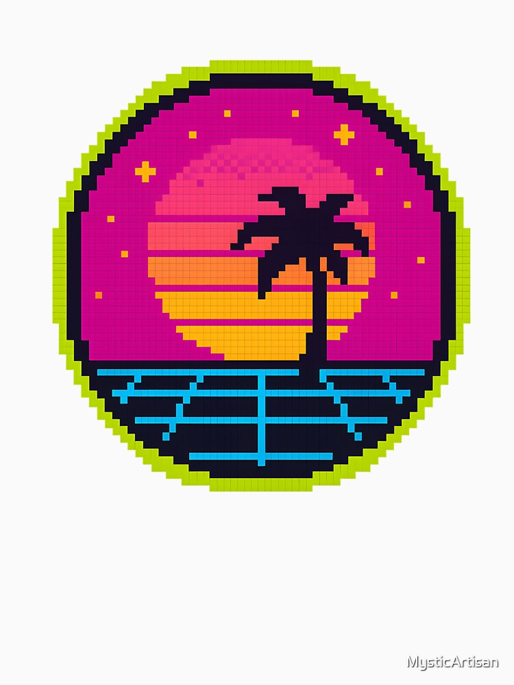 Pixel Sunset Vaporwave Palm Art by MysticArtisan