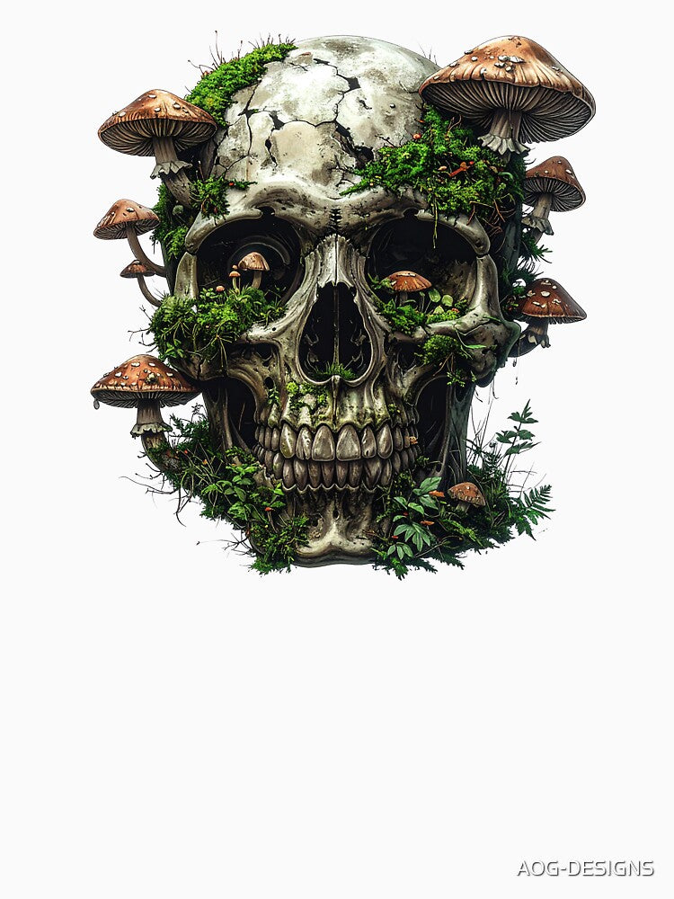 Dark Cottagecore Skull Mushrooms Goblincore Nature Mossy Forest Design by AOG-DESIGNS