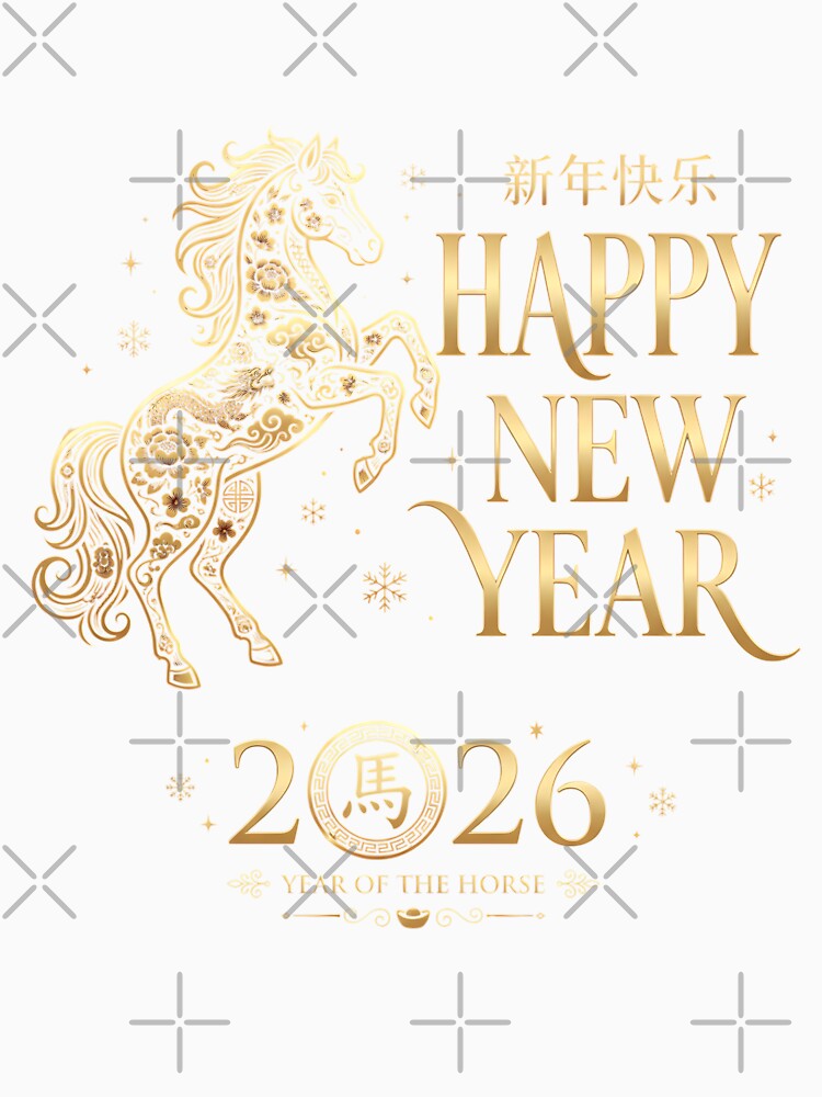 Year of the Horse 2026, Chinese New Year Horse Gift, Elegant Floral Zodiac Graphic Tee by saloui