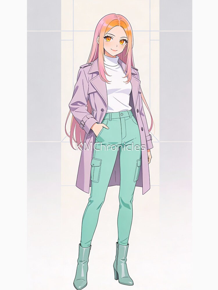 Confident Modern Pastel Anime - Fashionable Trench Coat Pose colour #1 by KMChronicles
