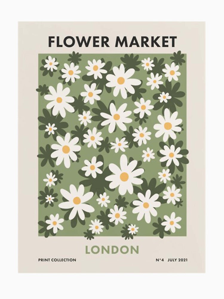 Flower Market London Retro Daisies Print Green Ditsy Pattern by 4seasondesign
