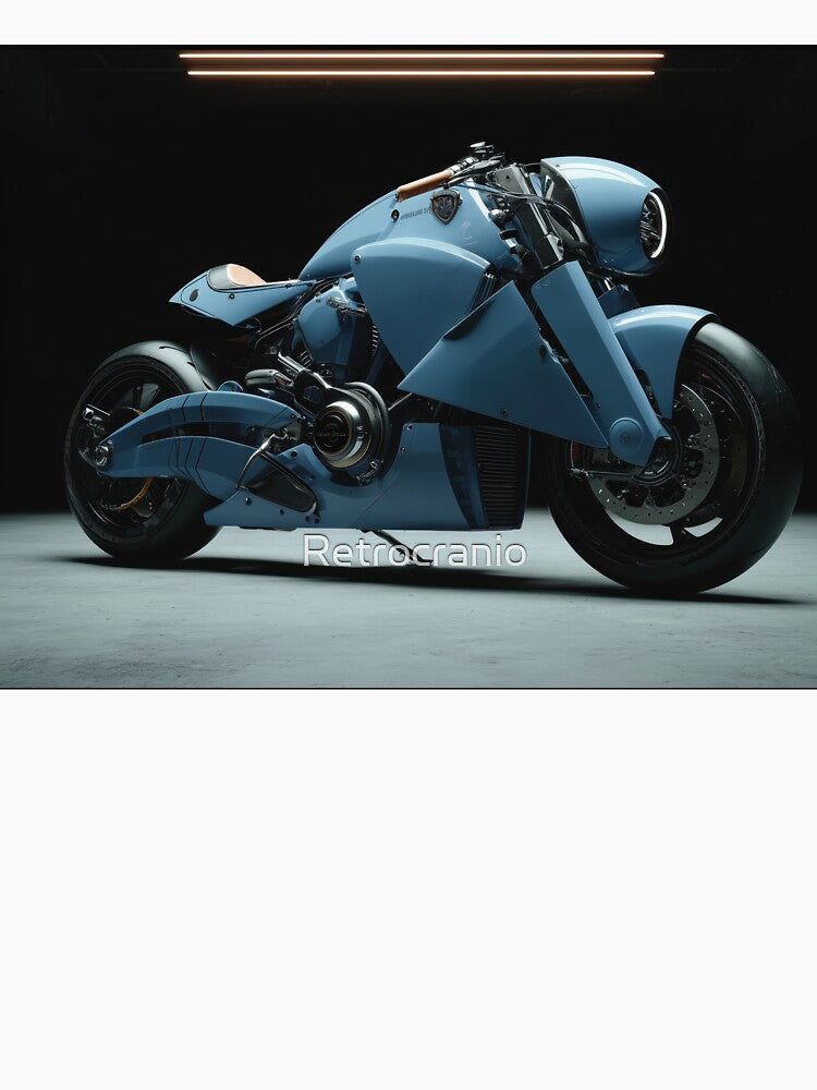 Futuristic Sky Blue Motorcycle – Cyberbike Concept Art by Retrocranio