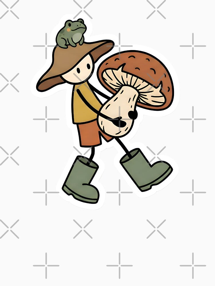 Goblincore Stickman Mushroom Forager Cozy Forest Aesthetic Earth Tones by StickyGuys