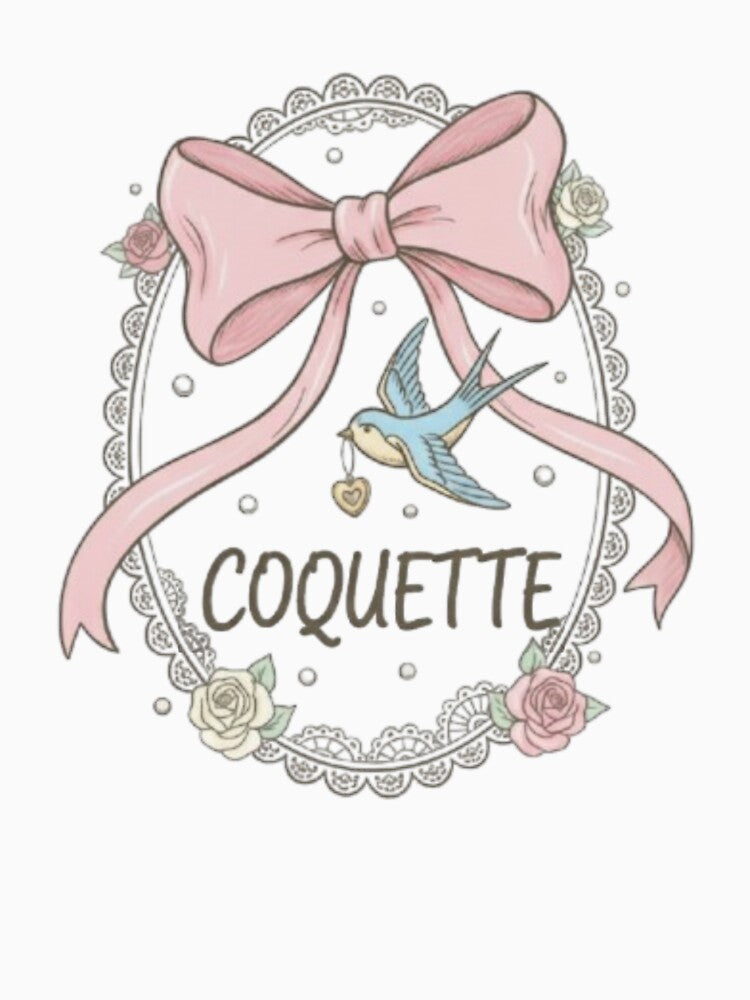 Coquette Aesthetic Bow and Bird with Heart | Soft Girl Lace Design. by musabadam2013