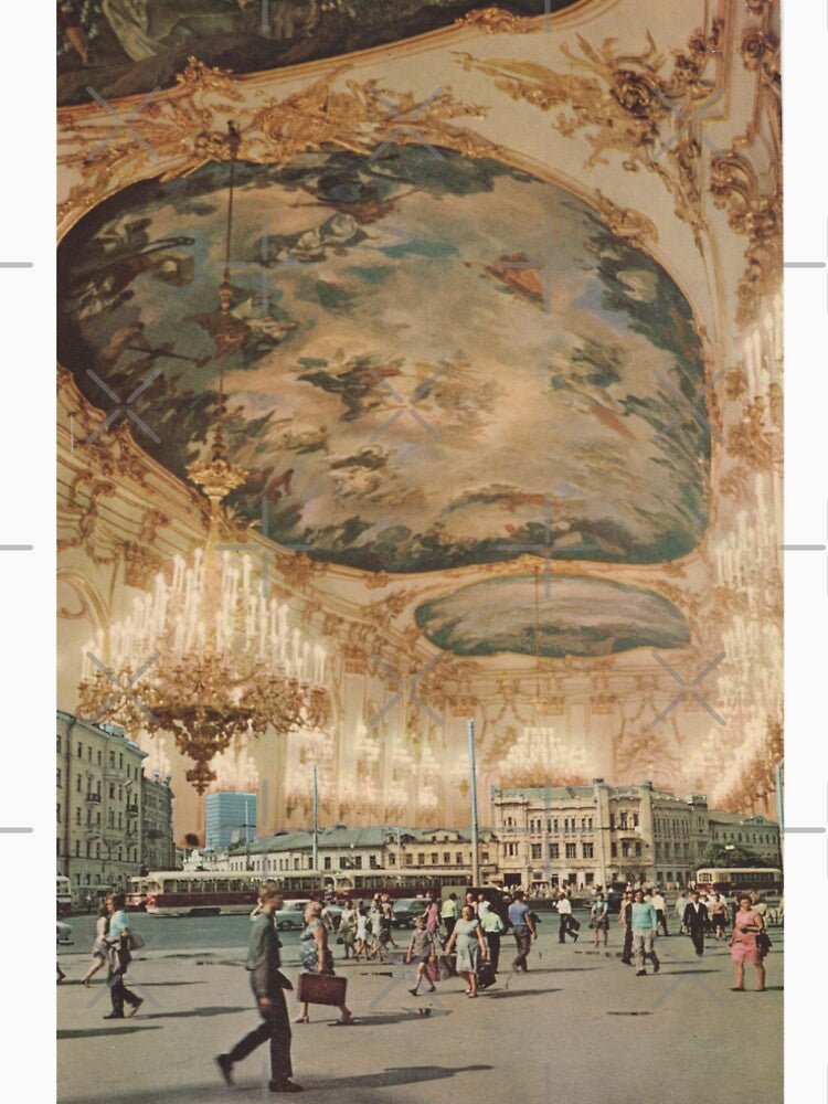 art museum city interior exterior vintage retro painting street walking perspective renaissance by seventies.collages
