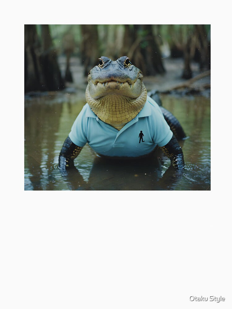 Vintage Alligator in a Blue Shirt – Deadpan Analog Animal Photography by Otaku Style