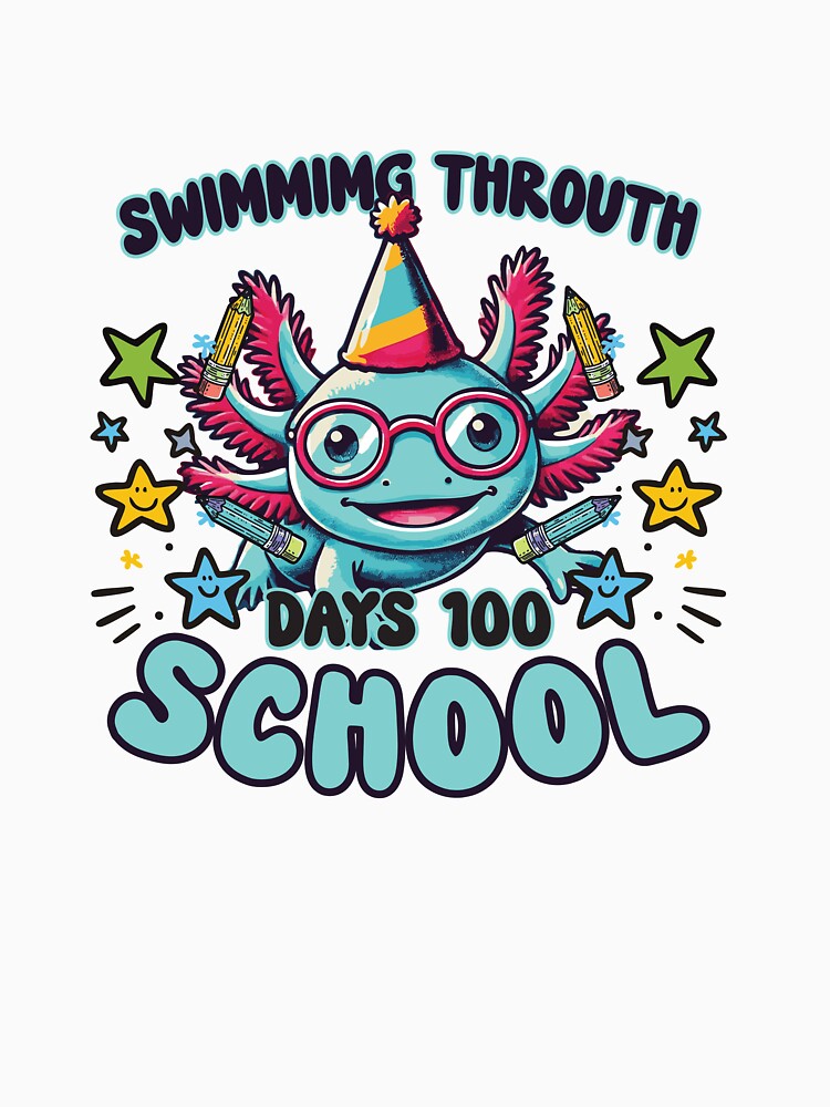 Swimming Through 100 Days of School Kids Girls Funny Axolotl by dannybel