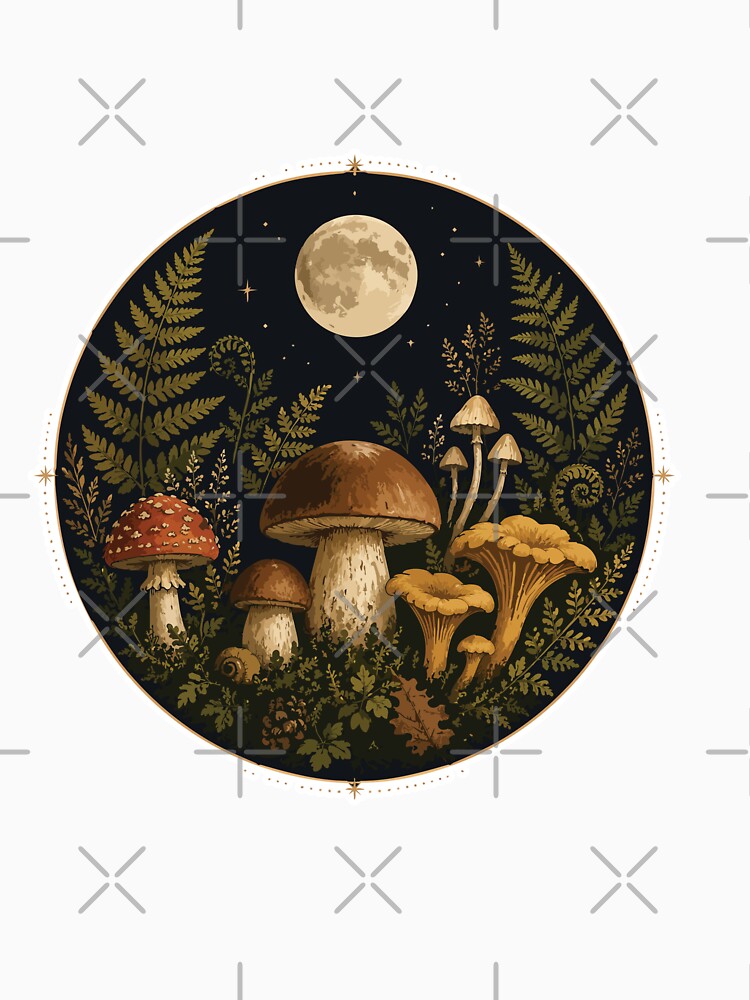 Moonlit Mushroom Forest Sticker | Night Mycology Illustration | Full Moon Forest Fungi | Cottagecore Botanical Nature Art by SimplePoDesign