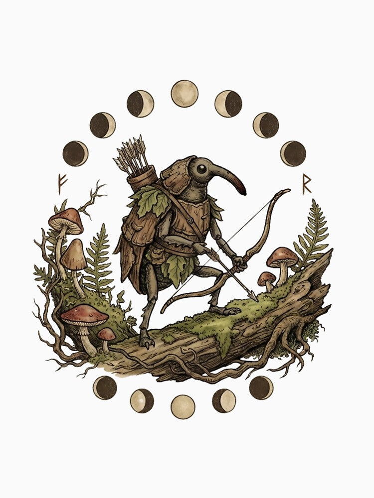 Vintage Weevil Archer Art | Celestial Forest Bug & Moon Phase Magic by SlomianyPisarz