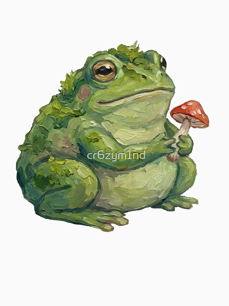 Mossy Frog with Mushroom – Goblincore Forest Art by cr6zym1nd