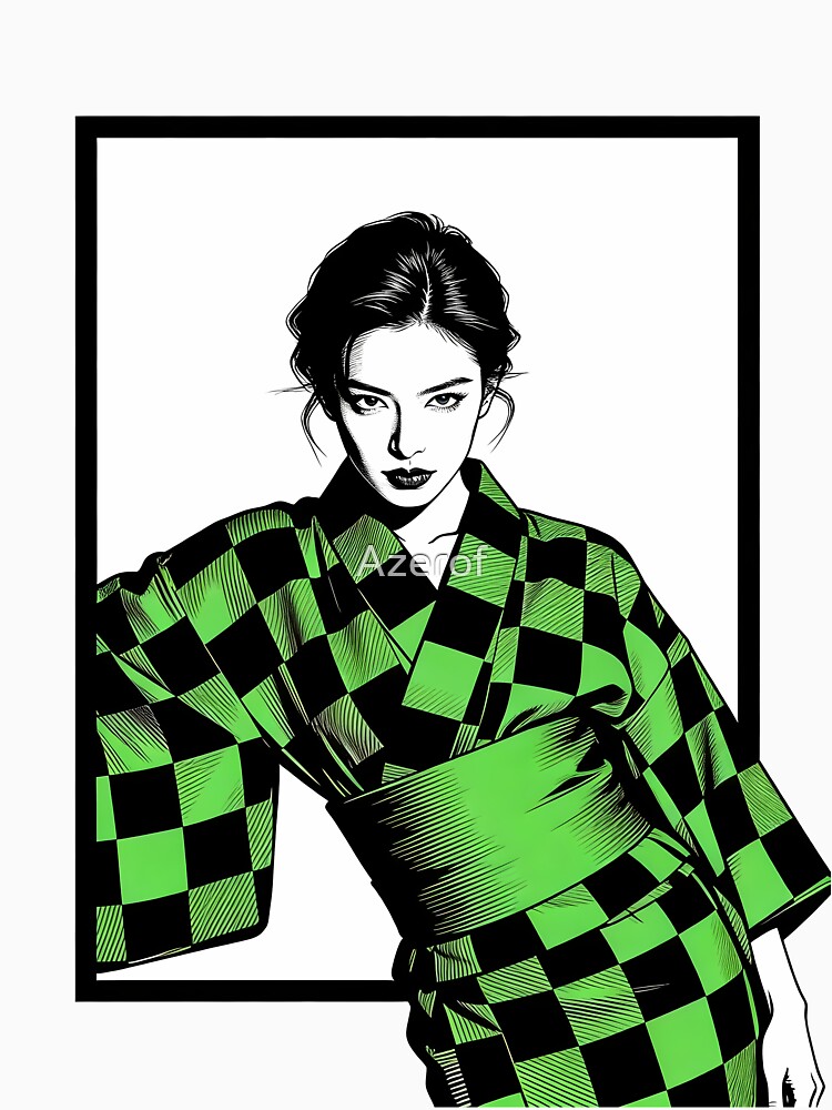 Checkered Kimono Anime Aesthetic Girl by Azerof