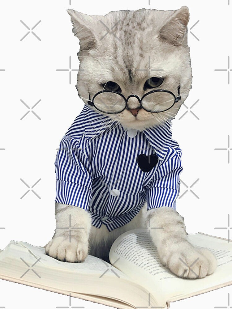 Round Lens Cat Glasses reading book by Brendaallen  Art