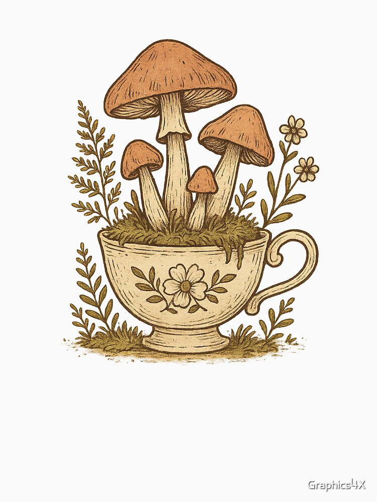 Cottagecore Mushroom Teacup Floral Vintage Aesthetic by Graphics4X