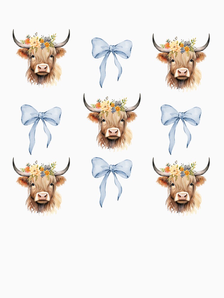 Blue Coquette Cow Shirt | Highland Cow Shirt | Farm Tee | Girly Western Tee | Cute Cow Tee | Women's Graphic Tshirt by saltwater-grace