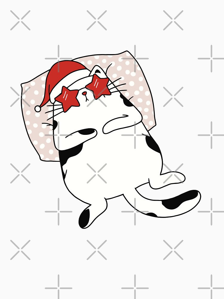 Cute black and white Christmas cat sleeping by FatBirdie