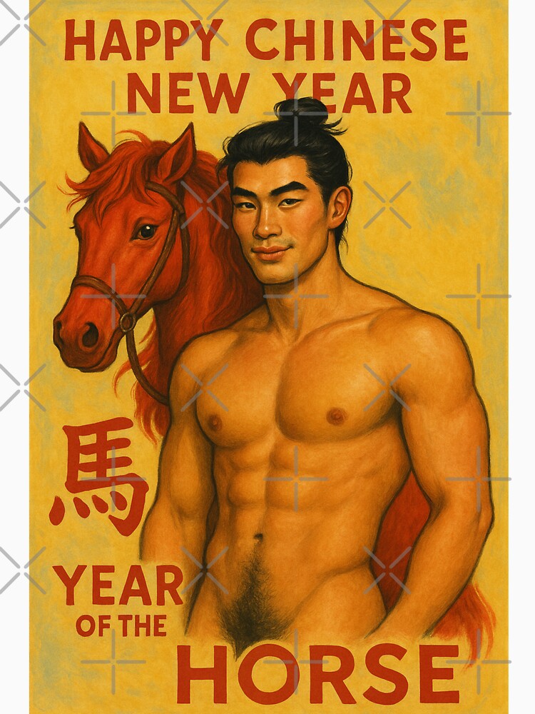 Year of the Horse Gay Chinese New Year Greeting with Red Horse by Aryabek