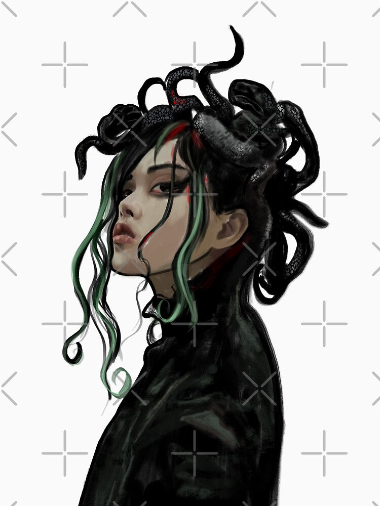 Dark Medusa Aesthetic Portrait – Gothic Fantasy Serpent Hair Art by jassoart