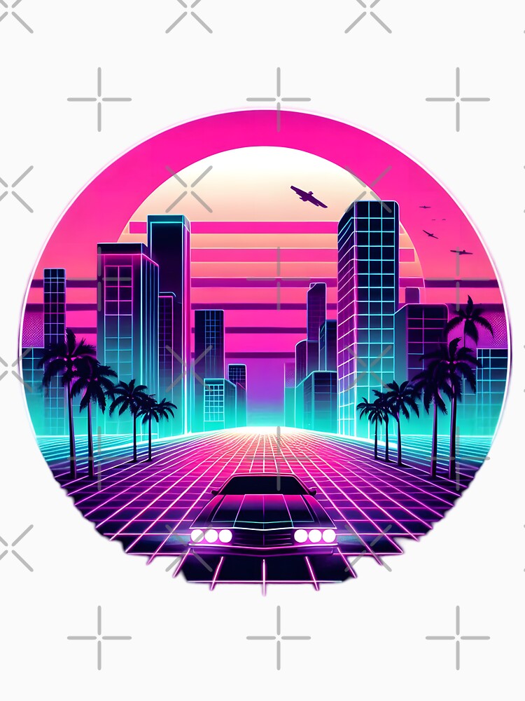 Retro Futuristic Neon Cityscape with Car by pumsquare