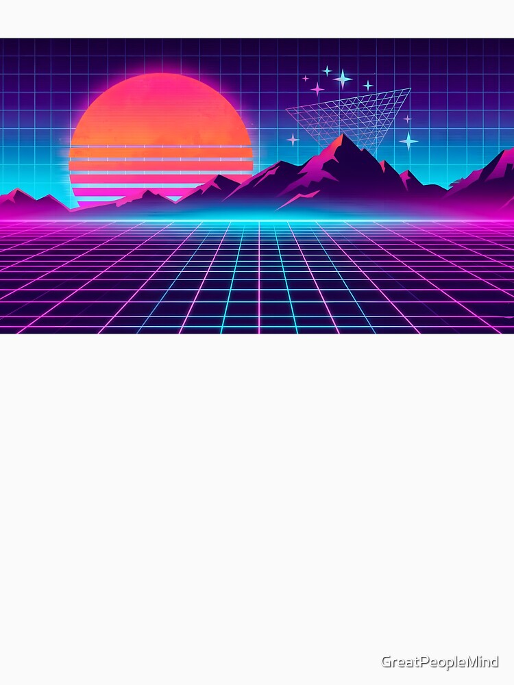 Retro Synthwave Neon Grid Sunset - Cyberpunk 80s Futuristic Landscape by GreatPeopleMind