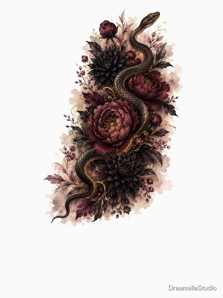 Serpent and Dark Florals — Gothic Dark Feminine Art by DreamelleStudio