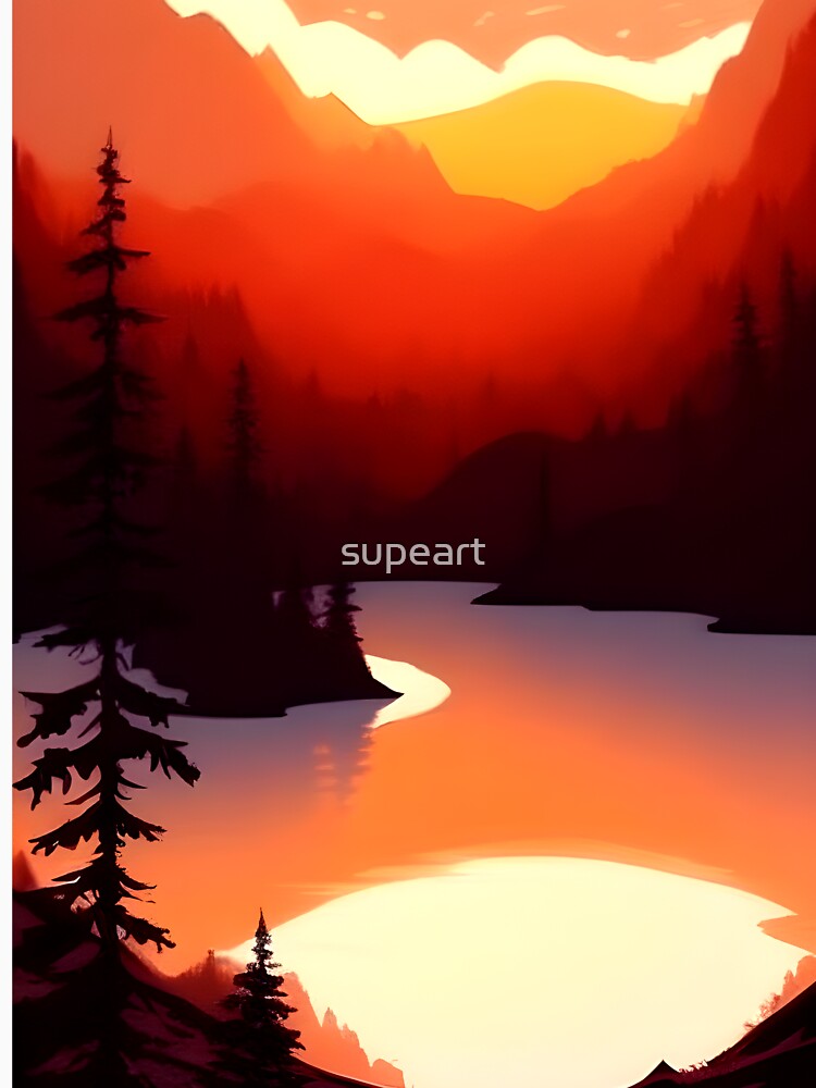 Add a Touch of Beauty and Tranquility to Your Home with Our Wide Range of Gorgeous Minimalist Landscape and Lake Sunrise Prints by supeart