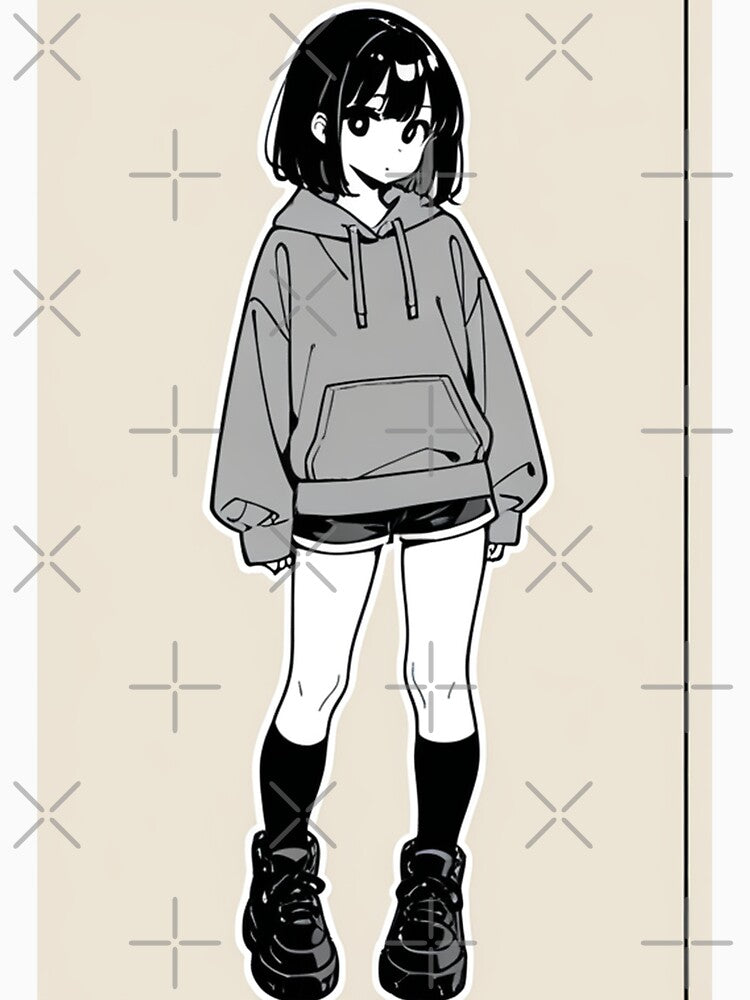 Fashion - Girl in Gray Hoodie High Top Sneakers Anime Art by AnimeShin