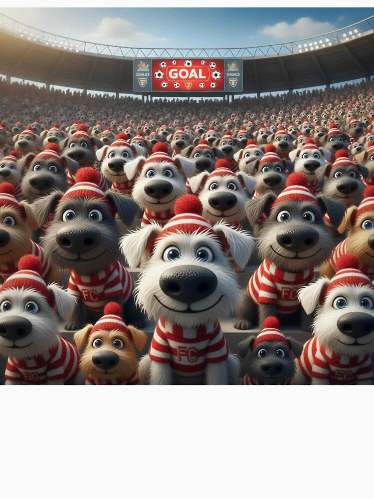 Cute Cartoon Dogs as Soccer Fans in Red Stadium Crowd by Pixel Pout