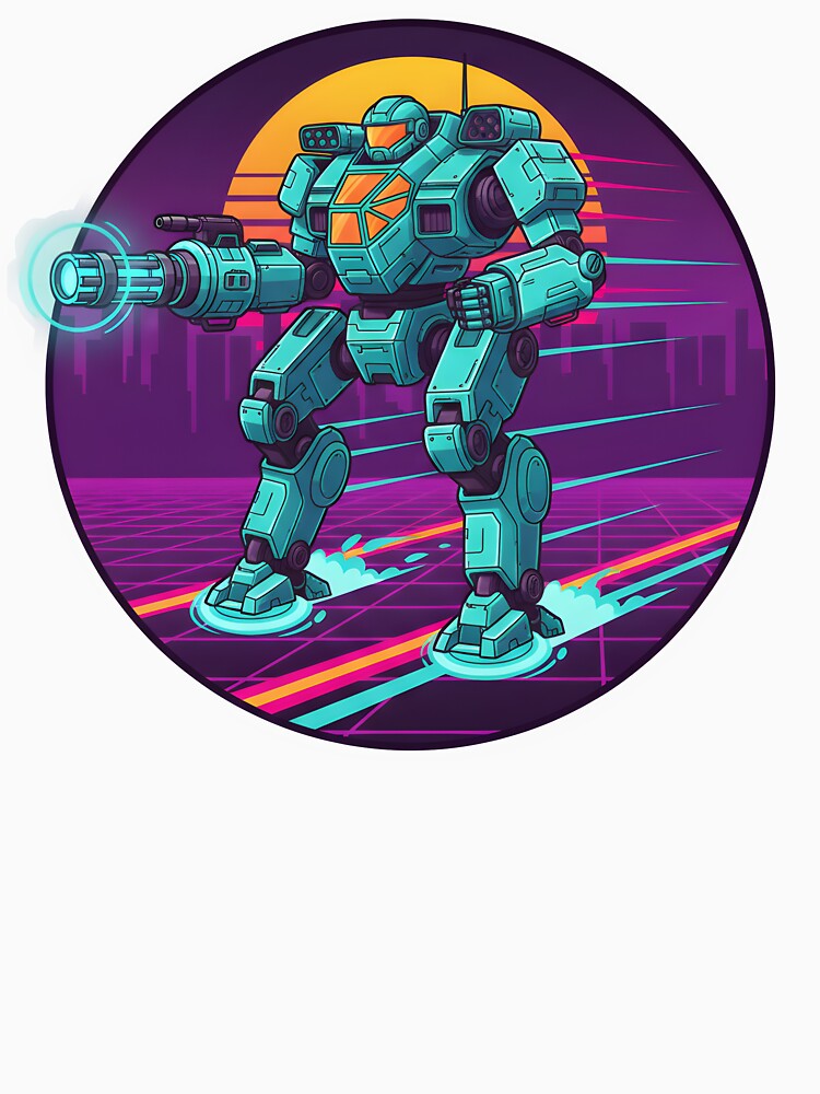 Retro Futuristic Battle Mech Neon Sunset Cyberpunk Style. by The-T-In-Retro