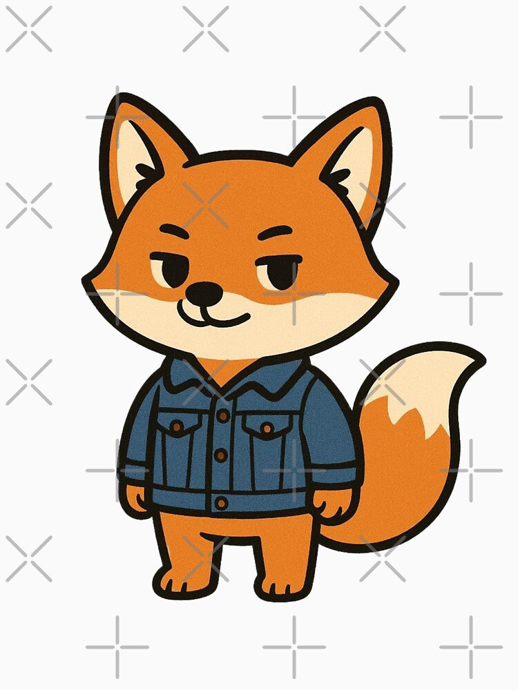 Cool Fox in Classic Denim Jacket – Trendy Woodland Animal Illustration by Confuzz1ed