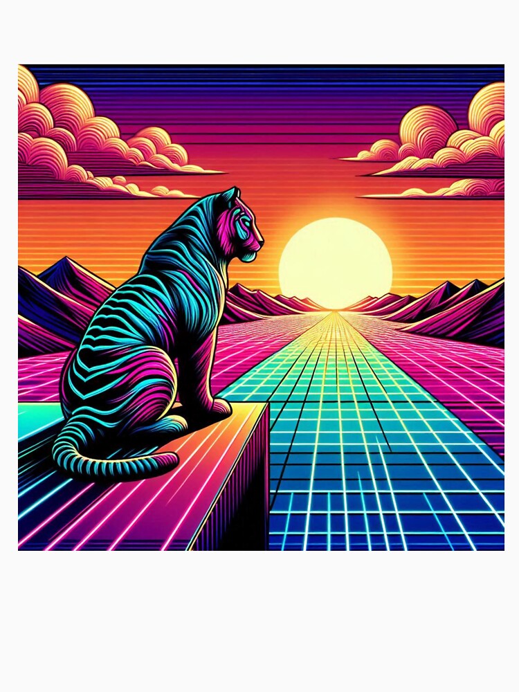 Neon Tiger in Retro-Futuristic Sunset Grid by Dogandesighn