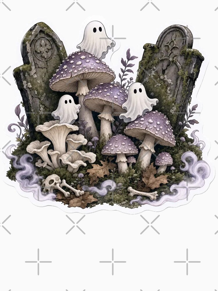 Haunted Graveyard Mushrooms with Tiny Ghosts and Crooked Headstones by StickyGuys